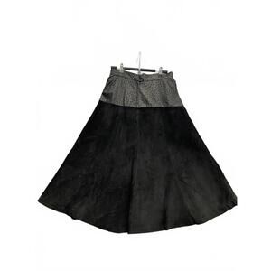 Vtg Y2K Women's Daniel Marcus Black Leather and Suede Full Skirt Size 12